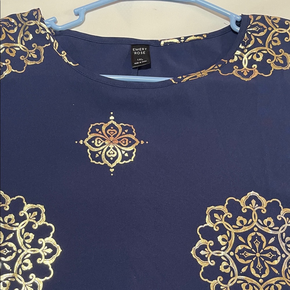 Emery Rose Navy and Gold Women's Blouse